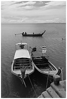 Boats and Adaman Sea, Ao Nammao. Krabi Province, Thailand (black and white)