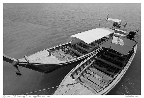 Two boats, Ao Nammao. Krabi Province, Thailand (black and white)
