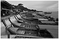 Boats and waterfront houses at dusk Ao Ton Sai, Ko Phi-Phi Don. Krabi Province, Thailand (black and white)