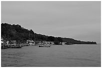 Shoreline and hills at dusk, Phi-Phi island. Krabi Province, Thailand ( black and white)