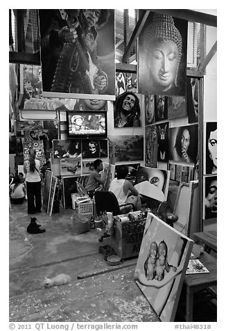 Art studio, Tonsai village, Ko Phi-Phi island. Krabi Province, Thailand (black and white)