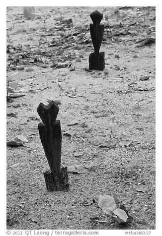 Grave markers, islamic cemetery, Phi-Phi island. Krabi Province, Thailand (black and white)