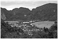 Twin bays and craggy hills, Ko Phi-Phi island. Krabi Province, Thailand ( black and white)