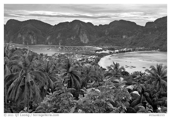 Panoramic view of isthmus and Tonsai village, Ko Phi-Phi island. Krabi Province, Thailand