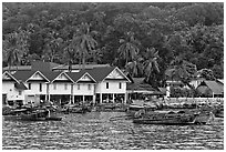 Houses and hillside, Ton Sai, Phi-Phi island. Krabi Province, Thailand (black and white)