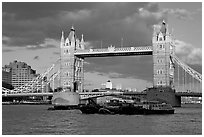 Barges and Tower Bridge. London, England, United Kingdom ( black and white)