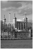 Tower of London seen across the Thames, late afternoon. London, England, United Kingdom (black and white)