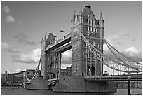 Close view of Tower Bridge, at sunset. London, England, United Kingdom (black and white)