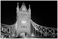 North Tower of the Tower Bridge at night. London, England, United Kingdom (black and white)