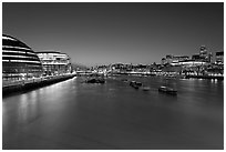 River Thames and skyline at night. London, England, United Kingdom (black and white)