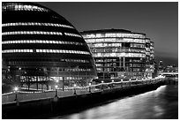 City Hall, designed by Norman Foster,  at night. London, England, United Kingdom (black and white)