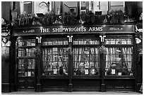 Pub The Shipwrights Arms at night. London, England, United Kingdom (black and white)