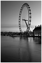 London Eye and Thames River at dawn. London, England, United Kingdom ( black and white)