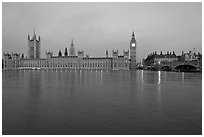 Houses of Parliament and Thames at dawn. London, England, United Kingdom ( black and white)