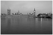 Houses of Parliament and Thames at dawn. London, England, United Kingdom (black and white)