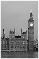 Big Ben tower, palace of Westminster, dawn. London, England, United Kingdom (black and white)