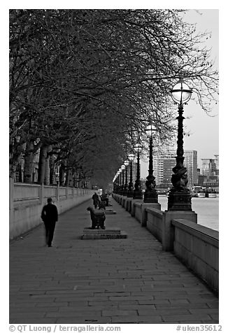 Riverfront promenade. London, England, United Kingdom (black and white)