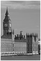 Houses of Parliament and Clock Tower, morning. London, England, United Kingdom (black and white)