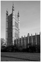 Victoria Tower seen from the Victoria Tower Gardens. London, England, United Kingdom (black and white)