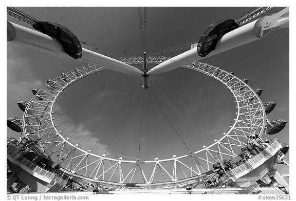 London Eye and support beams seen from the base. London, England, United Kingdom (black and white)