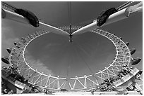 London Eye and support beams seen from the base. London, England, United Kingdom ( black and white)