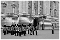 Household division guards during the changing of the Guard ceremonial. London, England, United Kingdom ( black and white)