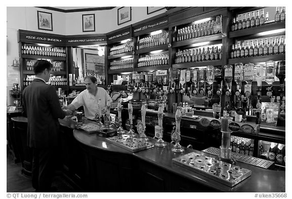 Counter of the pub Westmister Arms. London, England, United Kingdom (black and white)