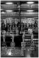 Hand-pulled pumps used to serve real ale beers, Westmister Arms bar. London, England, United Kingdom (black and white)