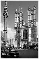 Westminster Abbey western facade, afternoon. London, England, United Kingdom ( black and white)