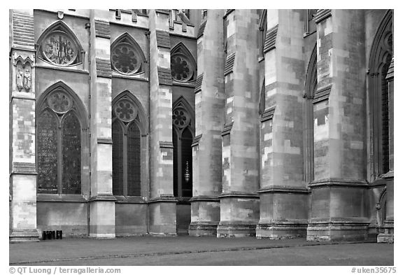 Buttresses and windows, Westminster Abbey. London, England, United Kingdom (black and white)