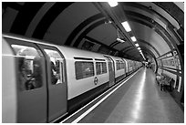 Train in station, London tube. London, England, United Kingdom ( black and white)