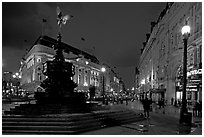 Eros statue and streets at dusk, Picadilly Circus. London, England, United Kingdom ( black and white)
