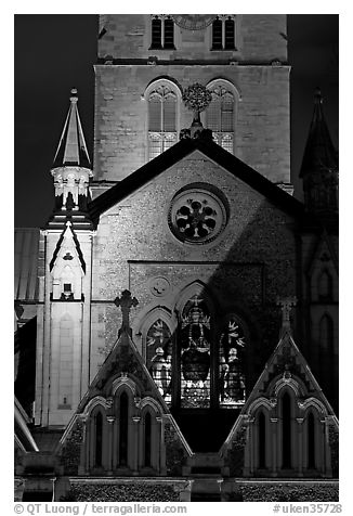 Southwark Cathedral detail at night. London, England, United Kingdom (black and white)