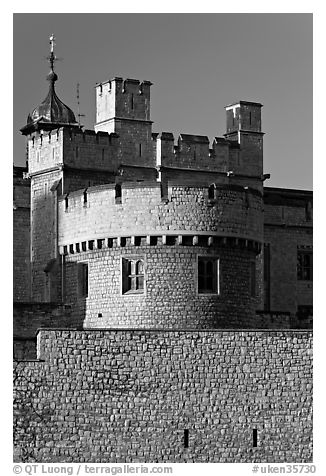 Turrets, outside wall, Tower of London. London, England, United Kingdom