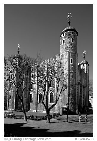 White Tower from the East, the Tower of London. London, England, United Kingdom (black and white)
