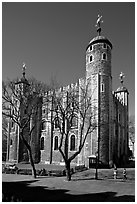 White Tower from the East, the Tower of London. London, England, United Kingdom ( black and white)