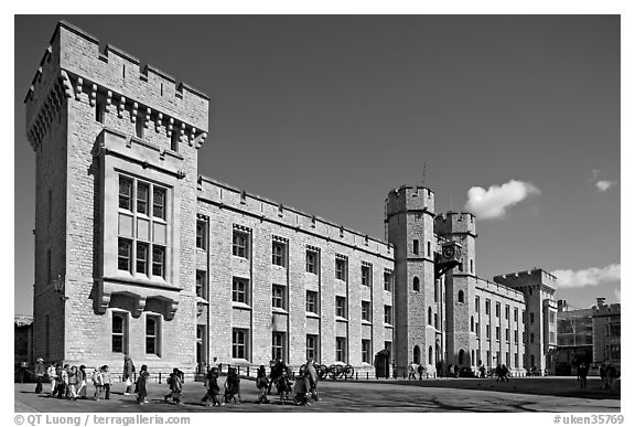 The Jewel House, housing the Crown Jewels, Tower of London. London, England, United Kingdom (black and white)