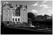 Kew Palace, late afternoon. Kew Royal Botanical Gardens,  London, England, United Kingdom ( black and white)