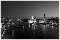 River Thames and Westmister Palace at night. London, England, United Kingdom (black and white)