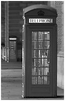 Red phone booth at night. London, England, United Kingdom ( black and white)