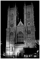 Westminster Abbey facade at night. London, England, United Kingdom (black and white)