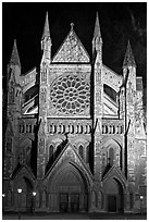 Westminster Abbey North entrance  at night. London, England, United Kingdom (black and white)