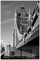 Tower Bridge from below. London, England, United Kingdom (black and white)