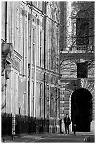 Man walking in street near Parliament Square. London, England, United Kingdom ( black and white)