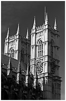 Towers of Westminster Abbey. London, England, United Kingdom (black and white)