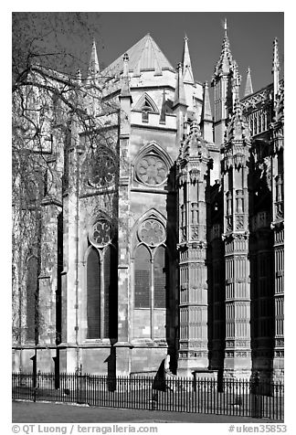 Westminster Abbey, rear view. London, England, United Kingdom (black and white)