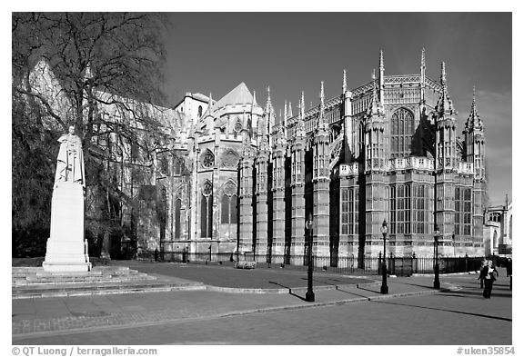 Westminster Abbey gothic spires. London, England, United Kingdom (black and white)