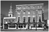 Hotel and church. Greenwich, London, England, United Kingdom (black and white)
