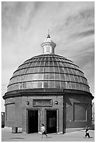 Entrance to the pedestrian tunnel under the Thames River. Greenwich, London, England, United Kingdom ( black and white)