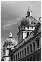 Twin domes of the Greenwich Hospital (formerly the Royal Naval College). Greenwich, London, England, United Kingdom ( black and white)